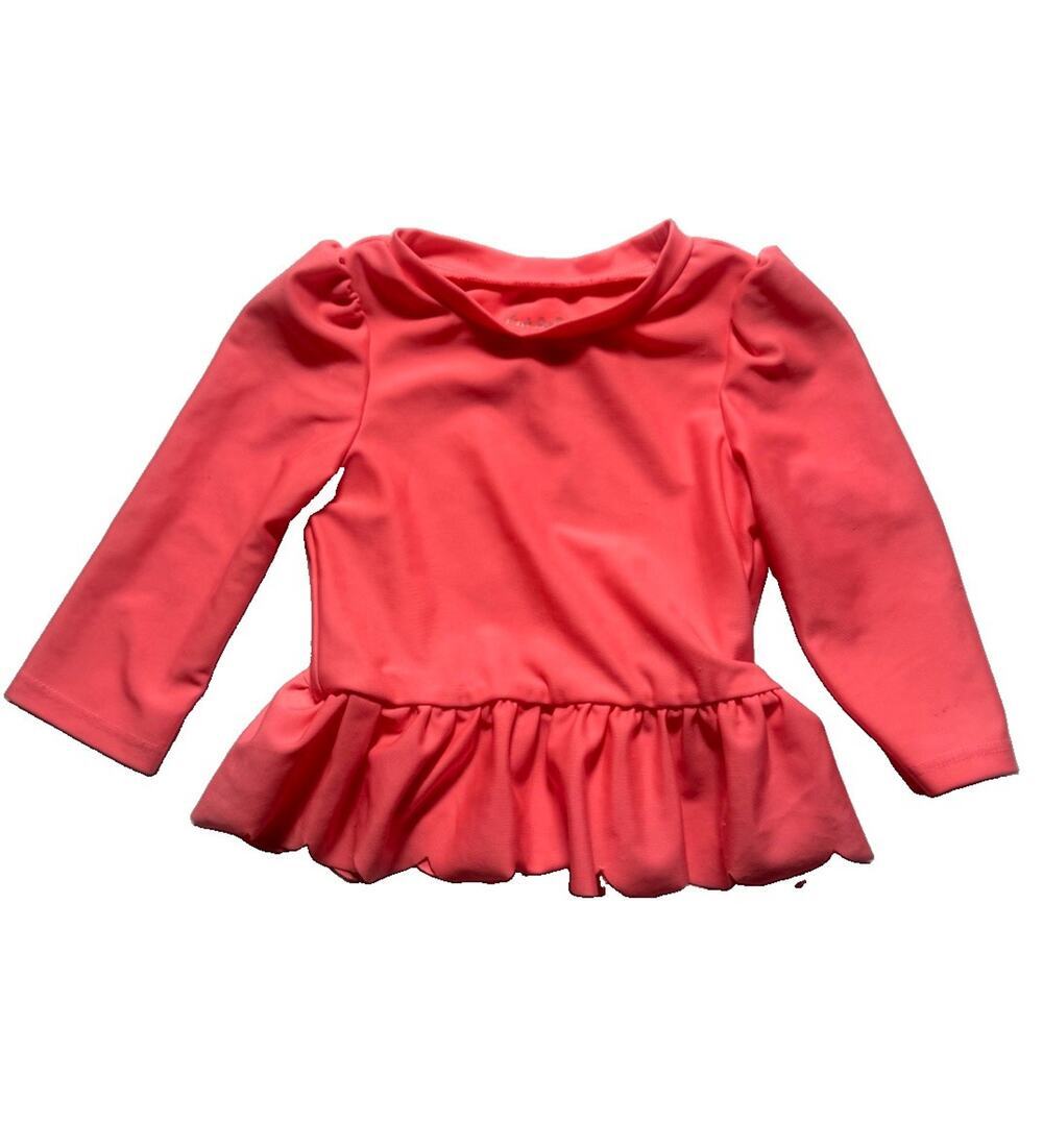 Cat & Jack Rash Guard Swim Top 6-9M Coral Pink Long Sleeve Peplum UPF Baby Girl